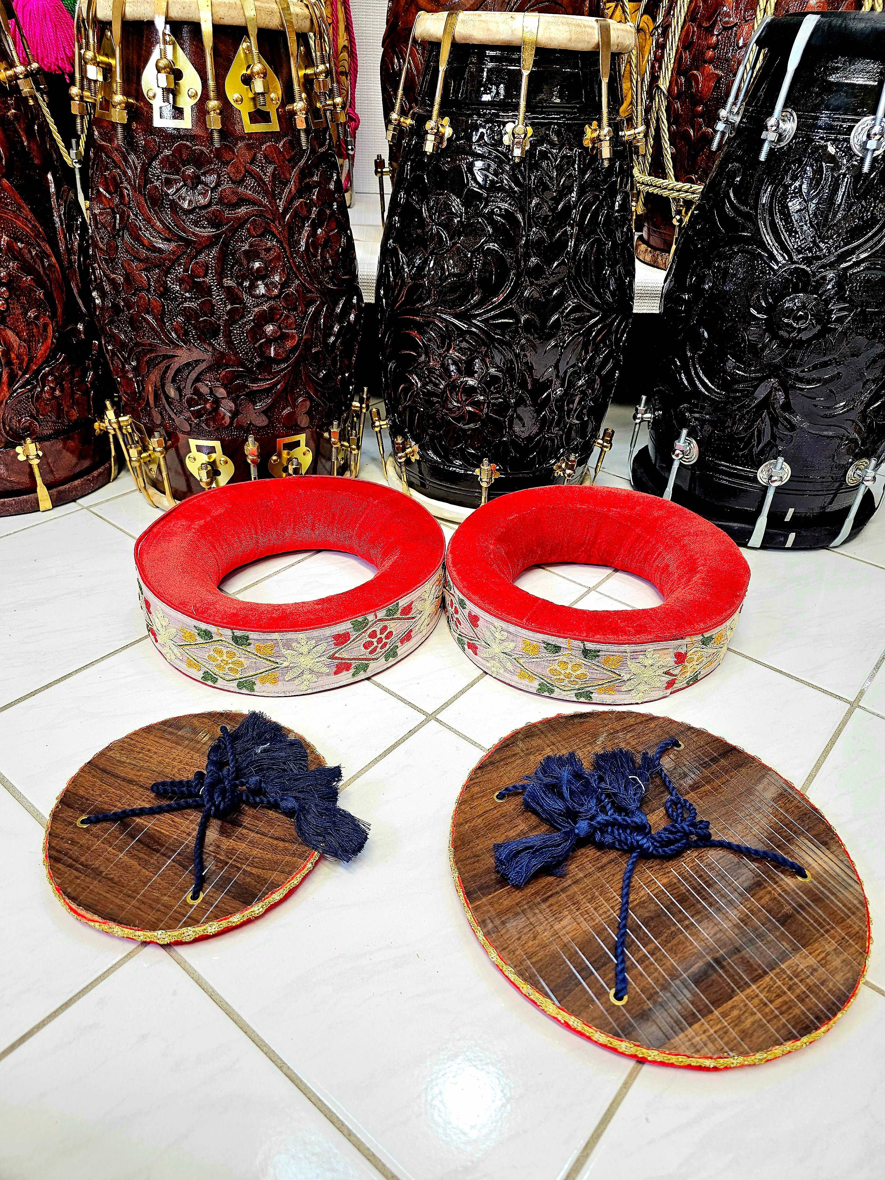 Artisanal Elegance: Premium Red Tabla Rings with Handcrafted Red, White, and Green Sewn Floral Design - Image 3