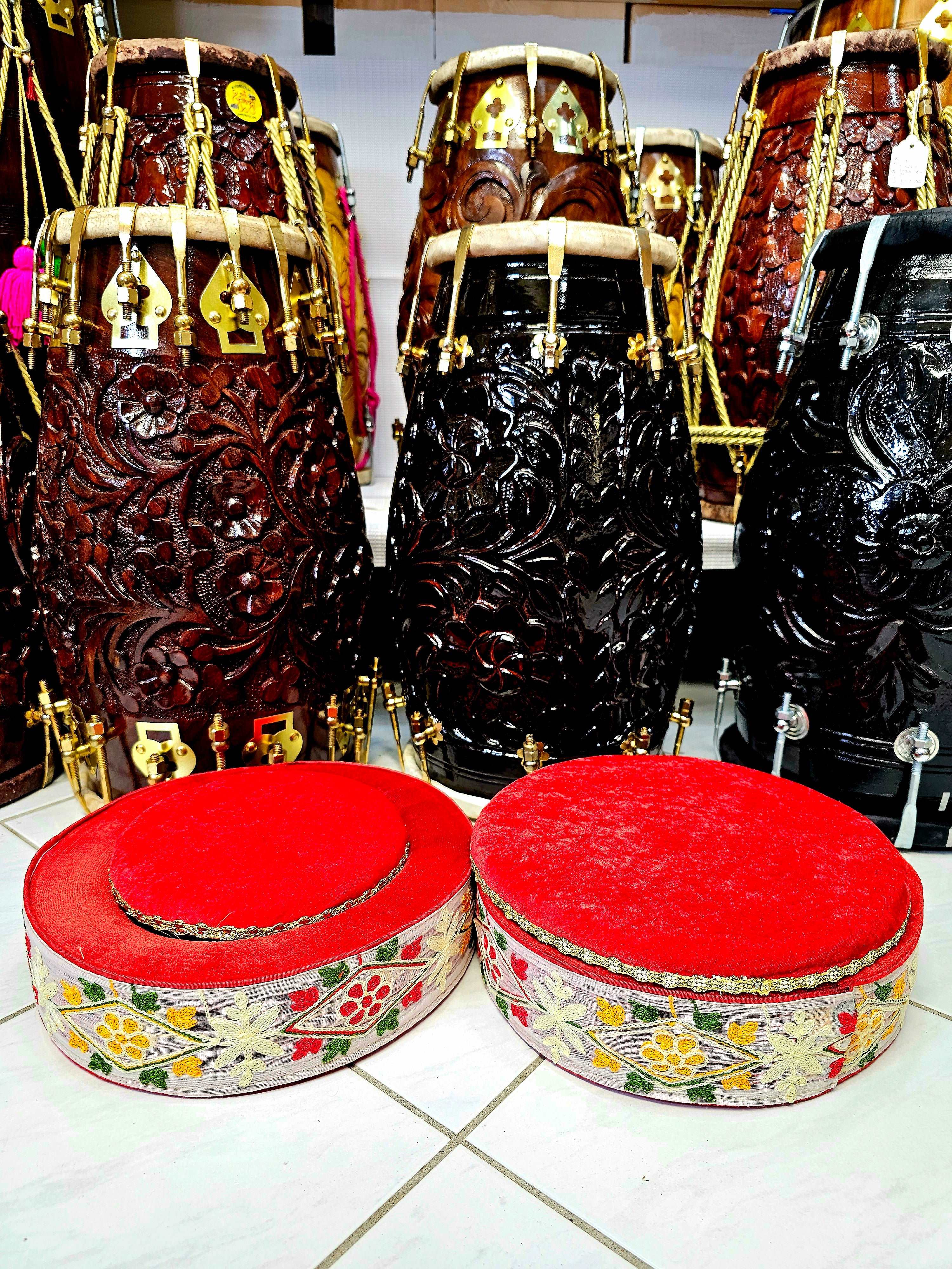 Artisanal Elegance: Premium Red Tabla Rings with Handcrafted Red, White, and Green Sewn Floral Design - Image 4