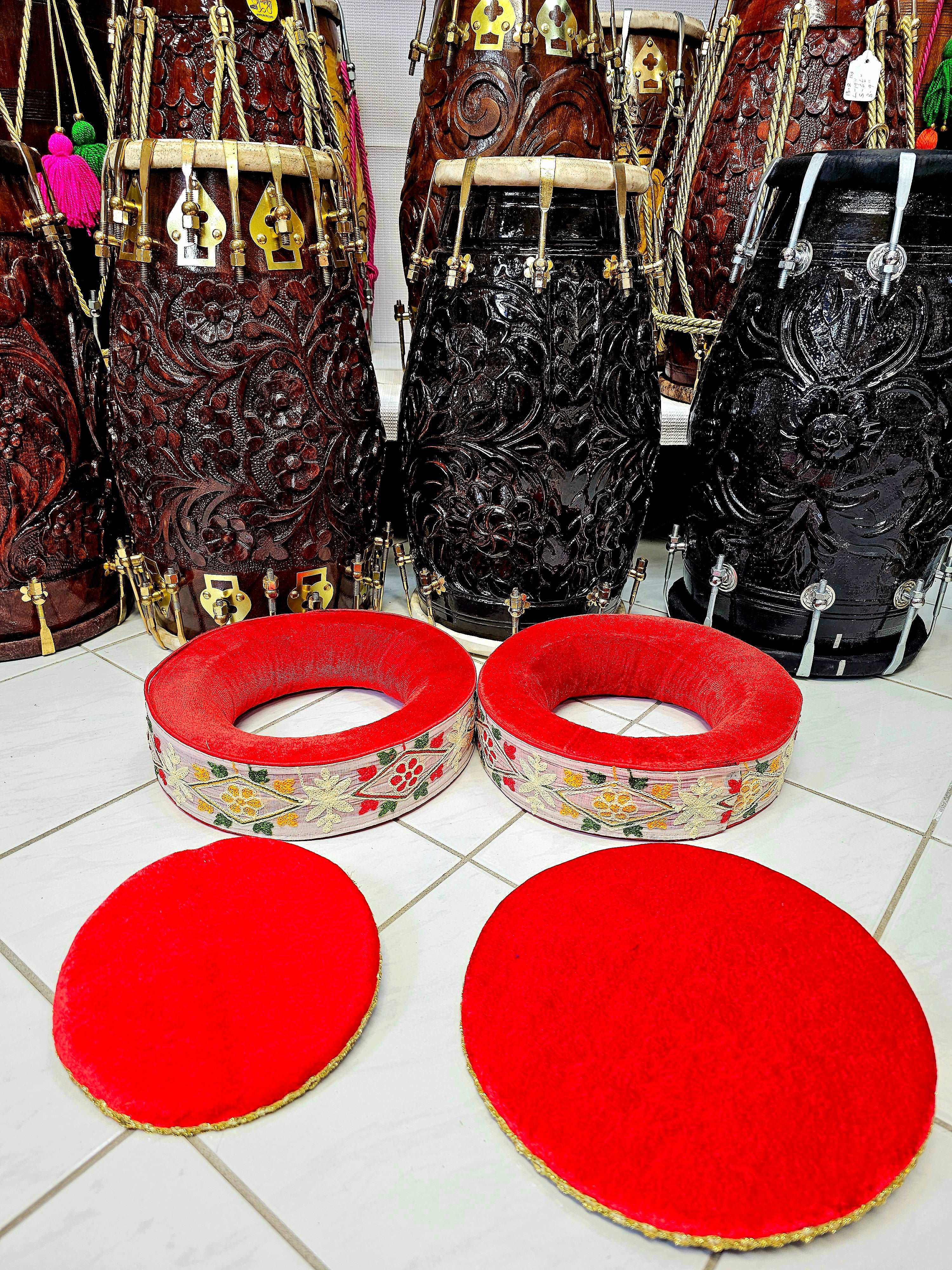 Artisanal Elegance: Premium Red Tabla Rings with Handcrafted Red, White, and Green Sewn Floral Design - Image 5