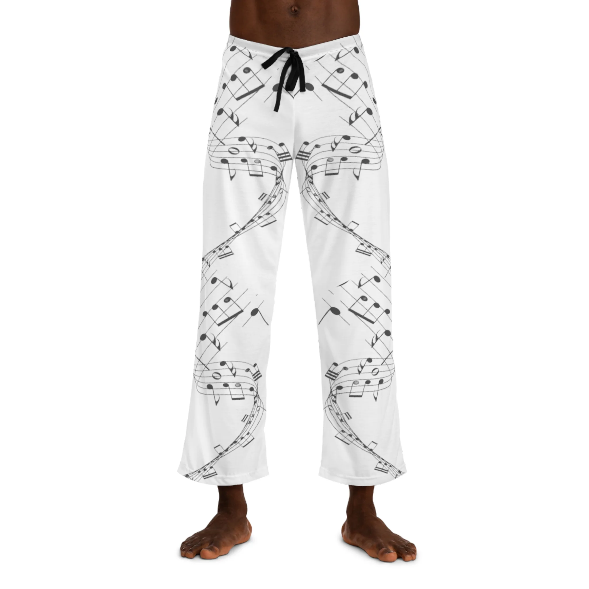 Melodic Dreams White Pajama Pants with Black Music Notes - Image 3