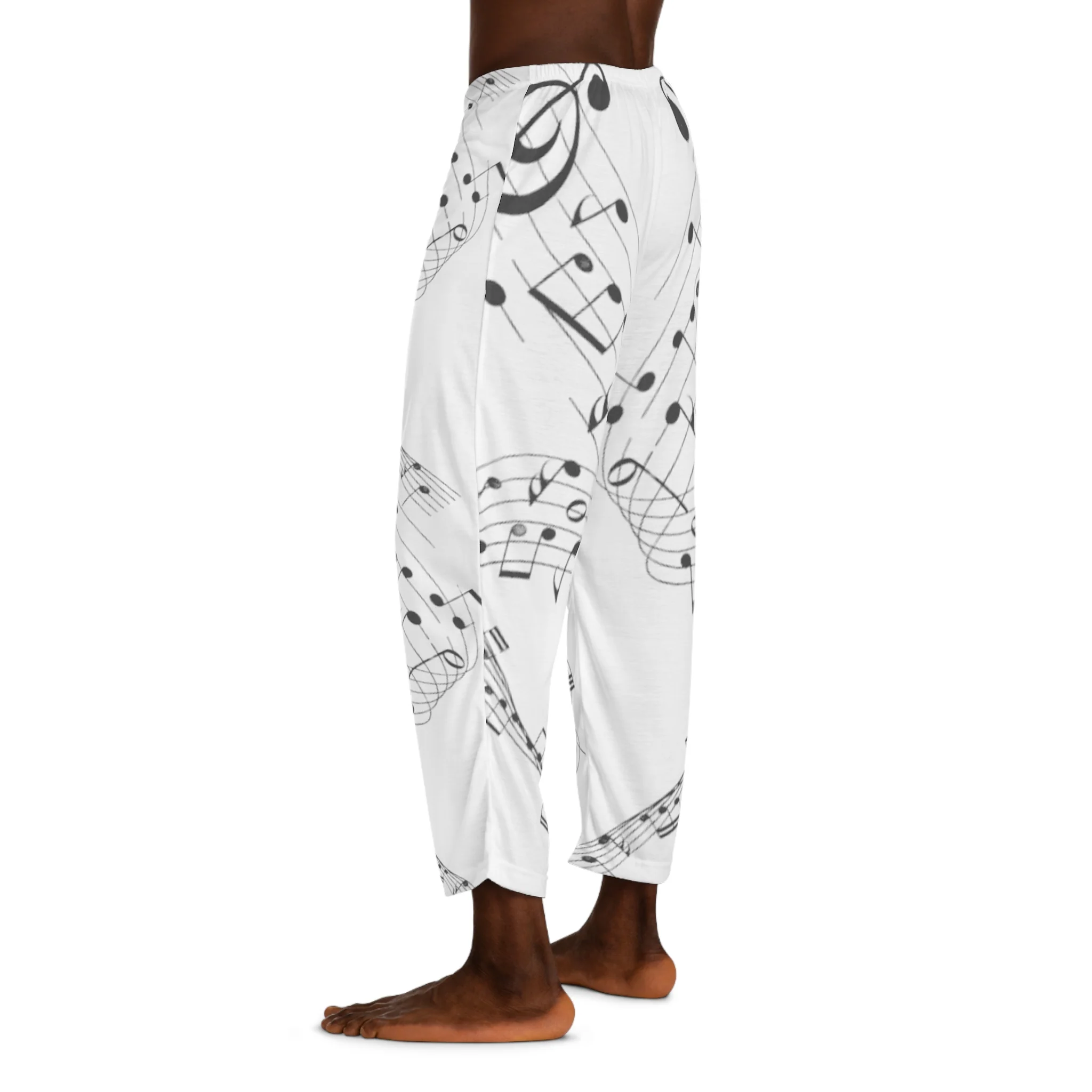 Melodic Dreams White Pajama Pants with Black Music Notes - Image 5