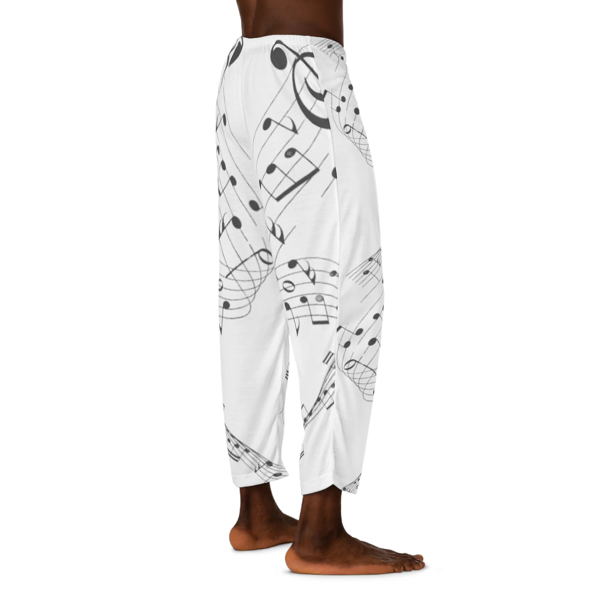 Melodic Dreams White Pajama Pants with Black Music Notes - Image 6