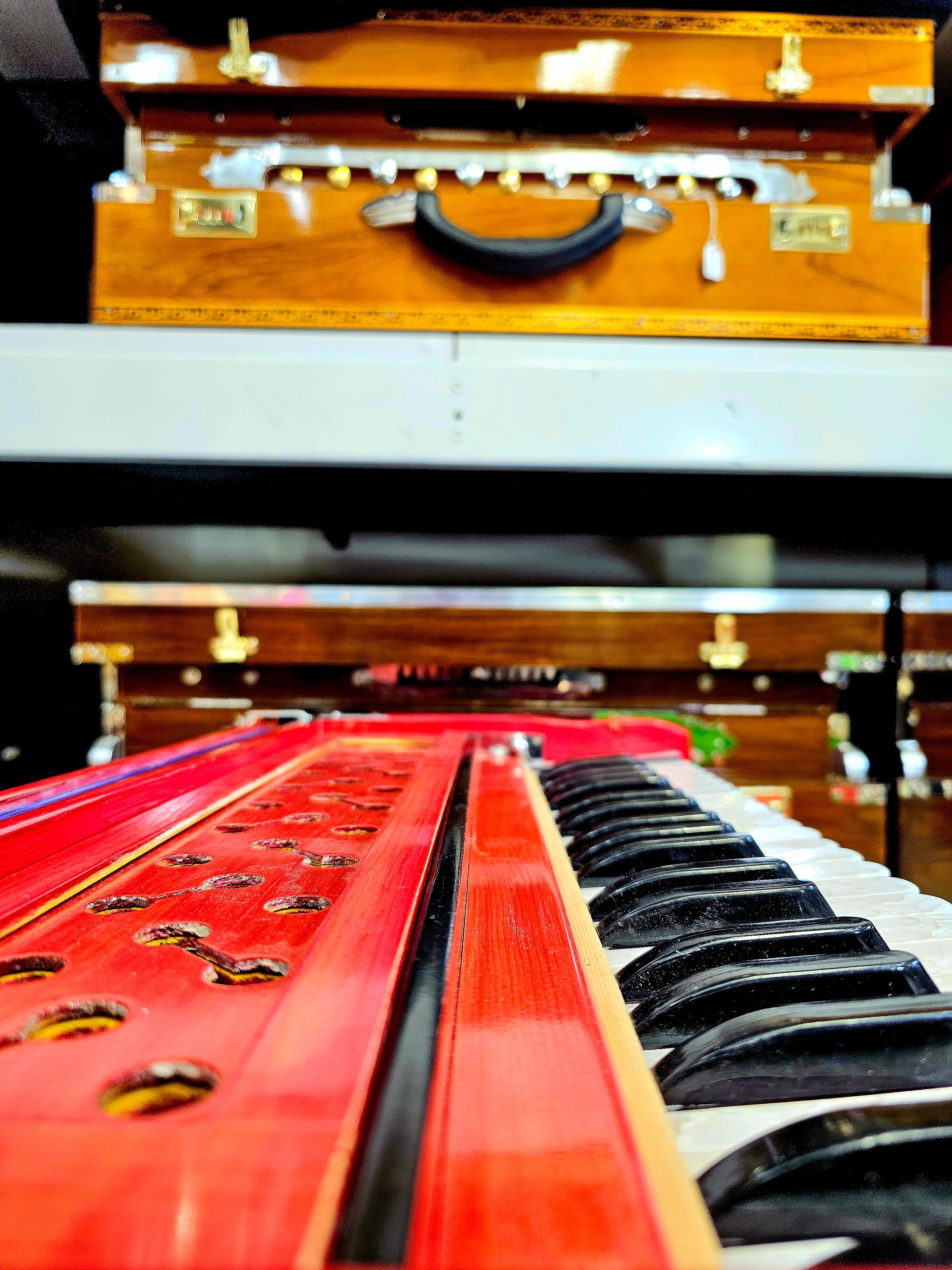 Melodic Resurgence: Refurbished Pink 2-Reed Pine Wood Traveller Harmonium (No Coupler) - Image 4