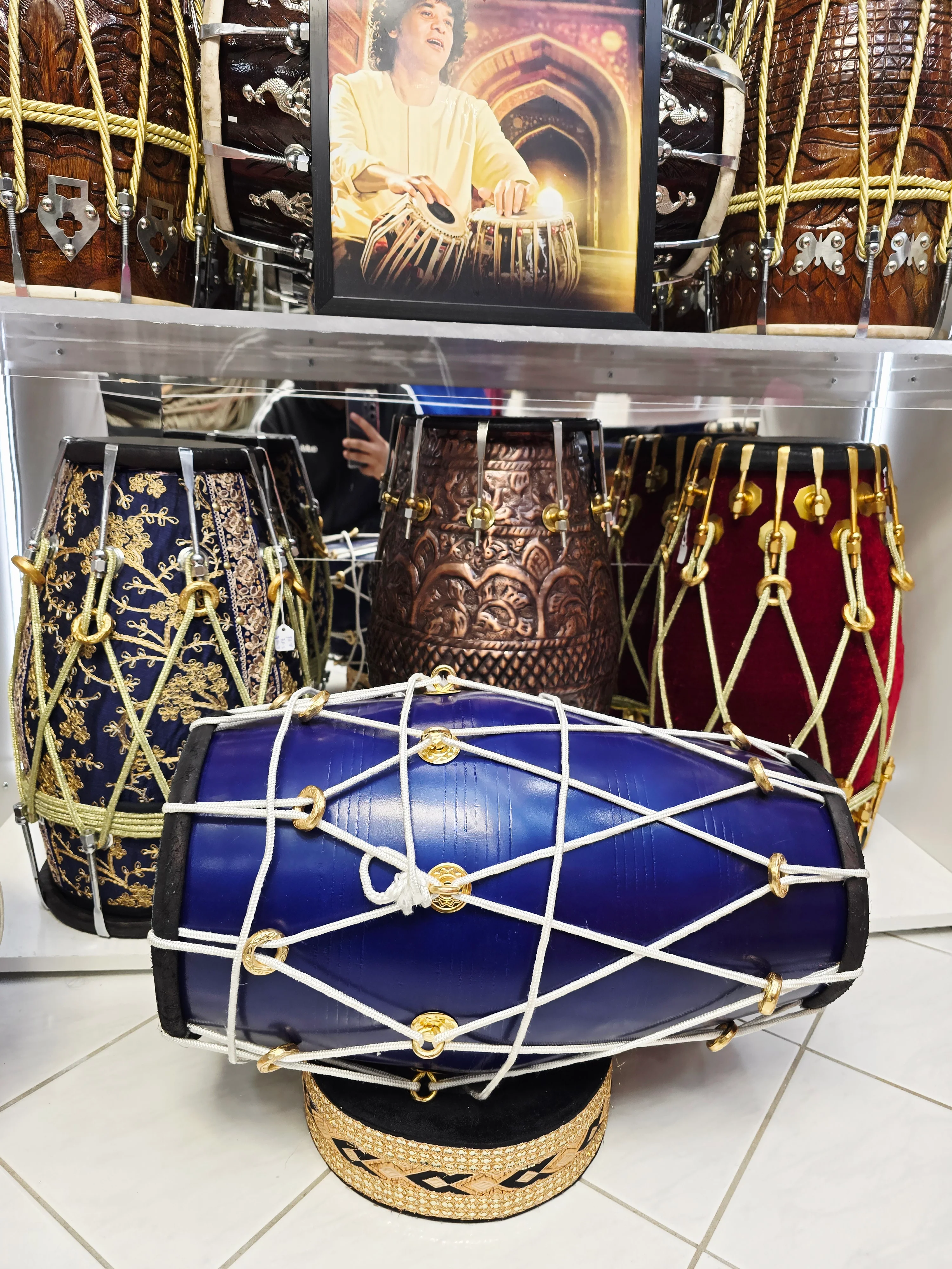 Neel Shakti — 20" Matte Navy West Indian Dholak (Black Skins) *Minor Cosmetic Blemishes - Image 3