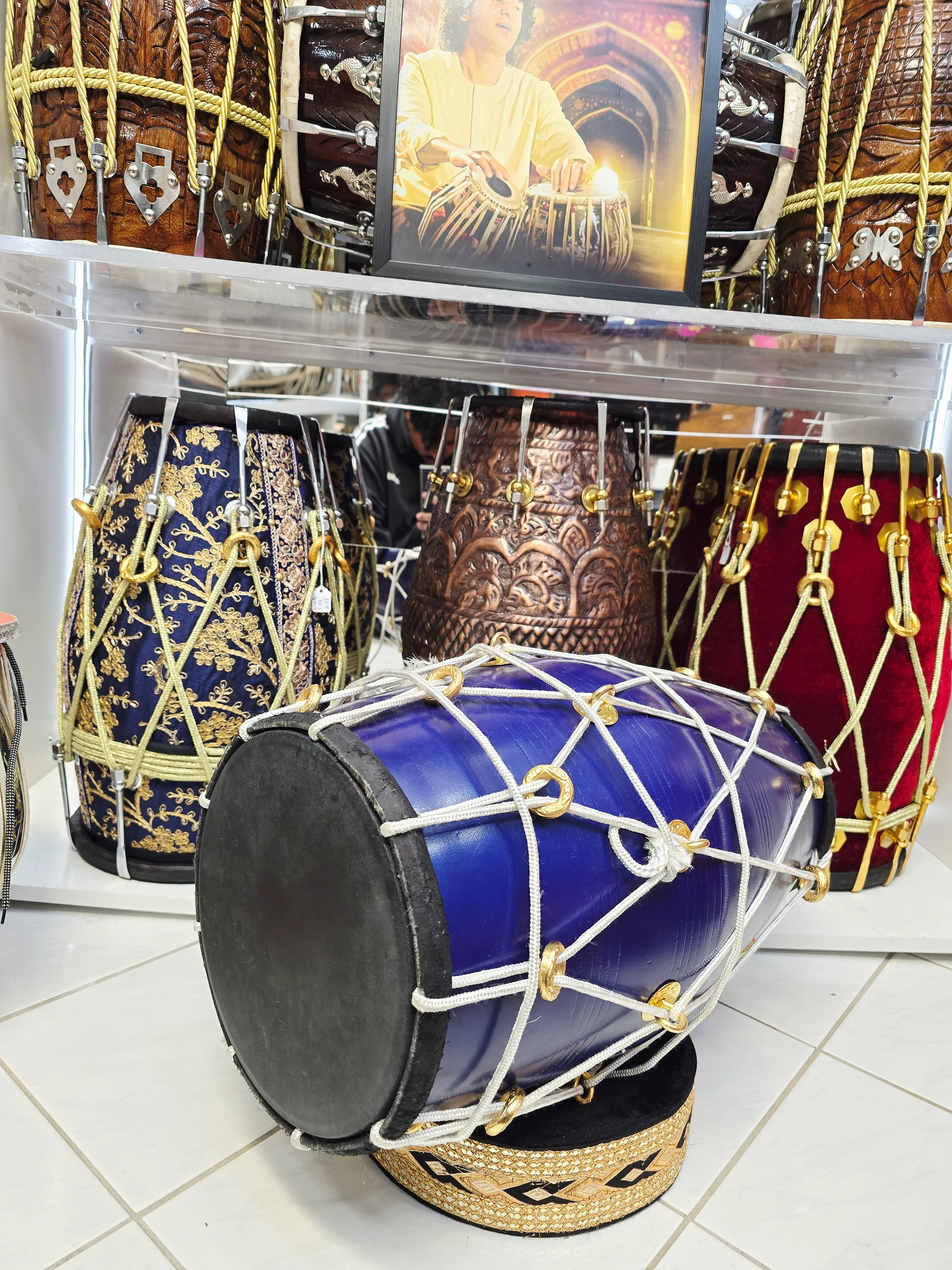 Neel Shakti — 20" Matte Navy West Indian Dholak (Black Skins) *Minor Cosmetic Blemishes - Image 4