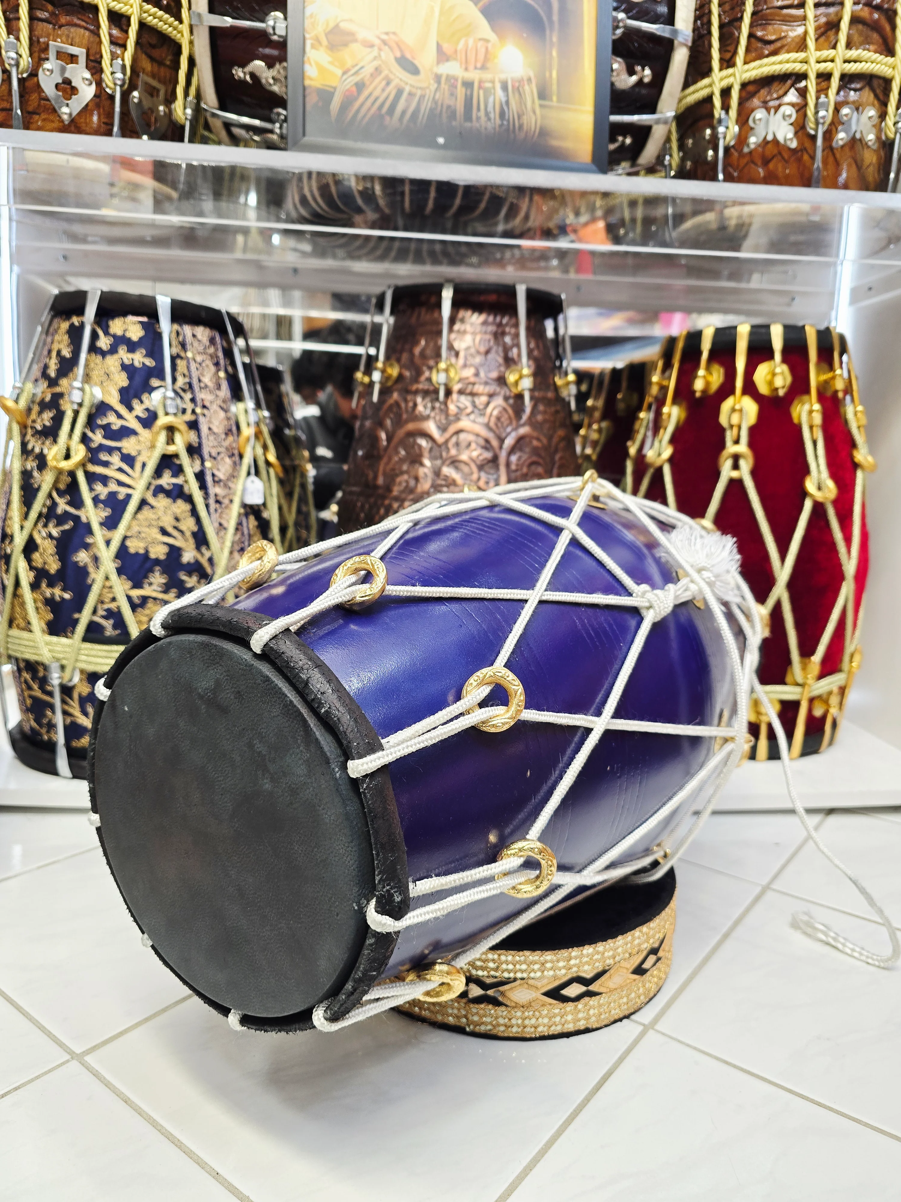 Neel Shakti — 20" Matte Navy West Indian Dholak (Black Skins) *Minor Cosmetic Blemishes - Image 5