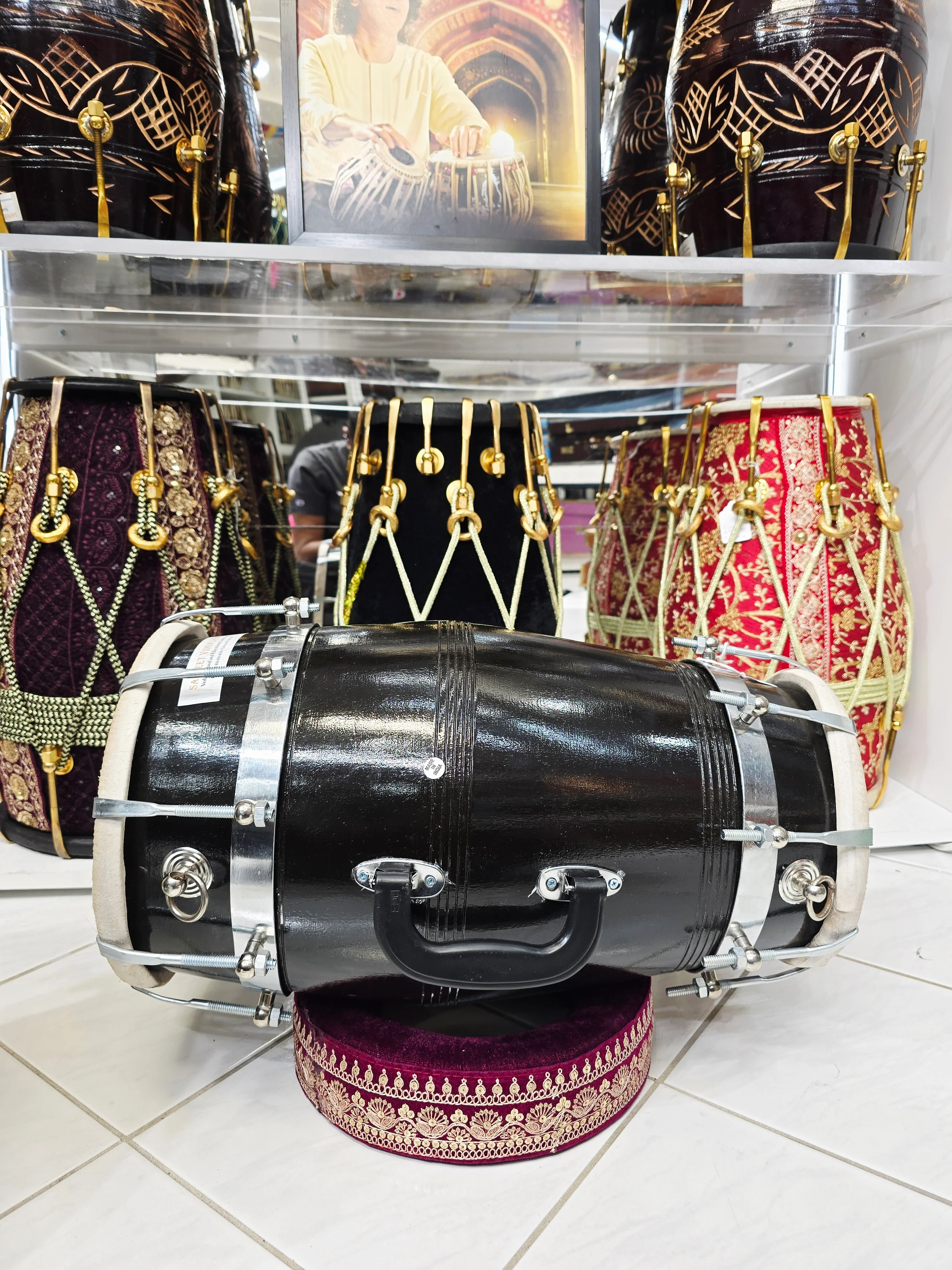 The Onyx Sonic Dholak - A Black Professional Red Sheesham Dholak with Chrome Bolts, Metal Rings and a Handle! Adj for Expedited shipping - Image 3