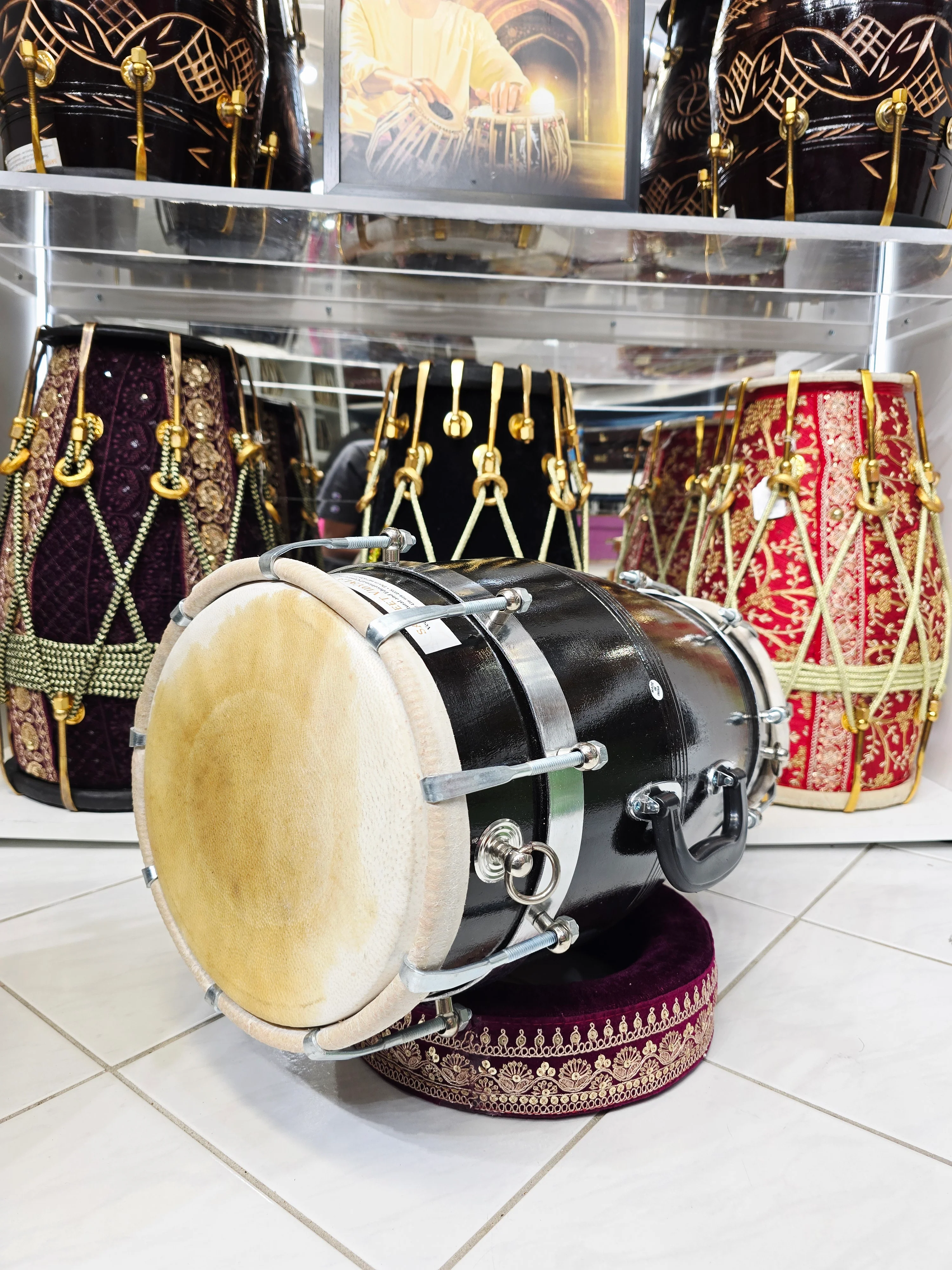 The Onyx Sonic Dholak - A Black Professional Red Sheesham Dholak with Chrome Bolts, Metal Rings and a Handle! Adj for Expedited shipping - Image 5