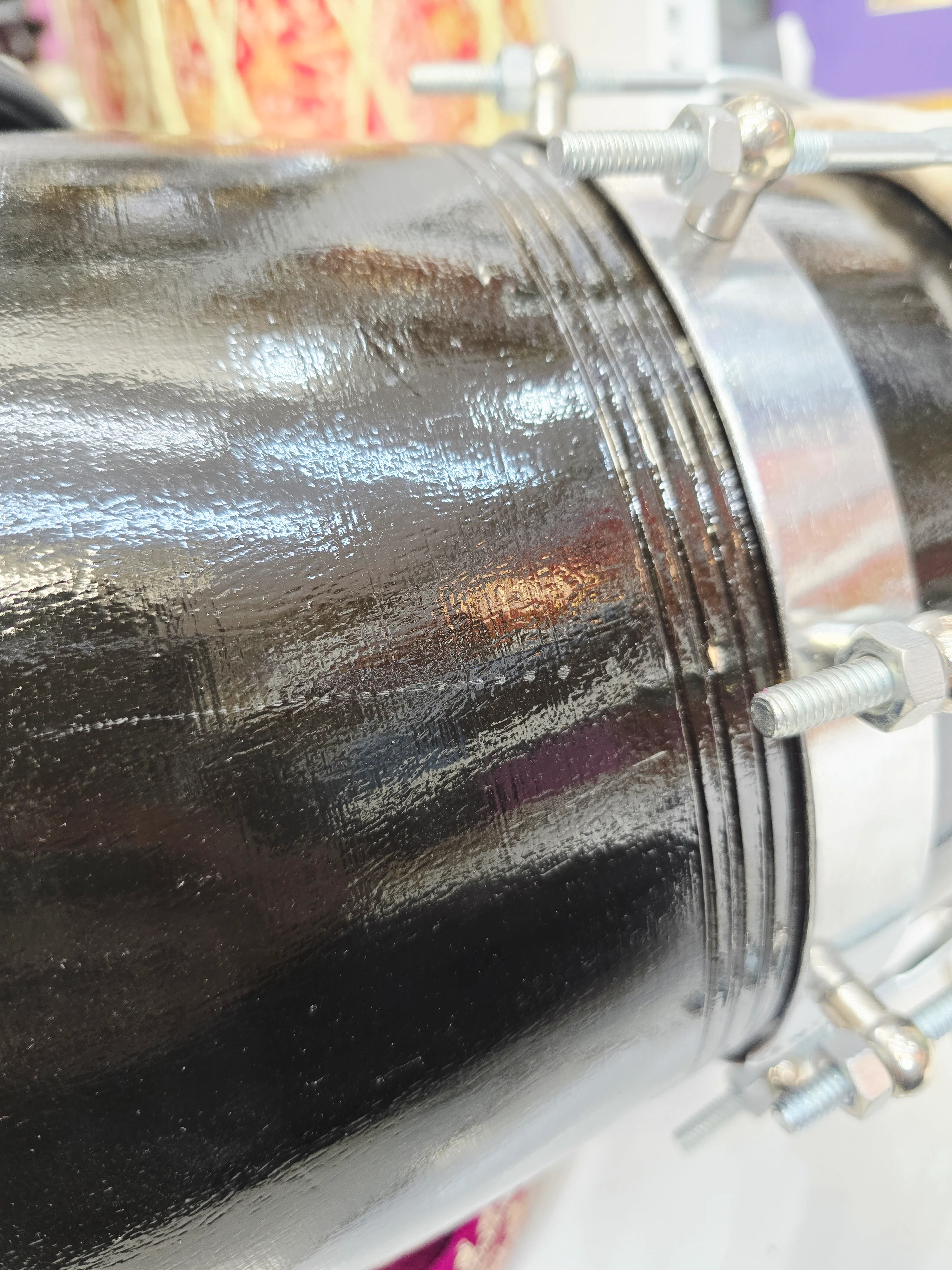 The Onyx Sonic Dholak - A Black Professional Red Sheesham Dholak with Chrome Bolts, Metal Rings and a Handle! Adj for Expedited shipping - Image 8